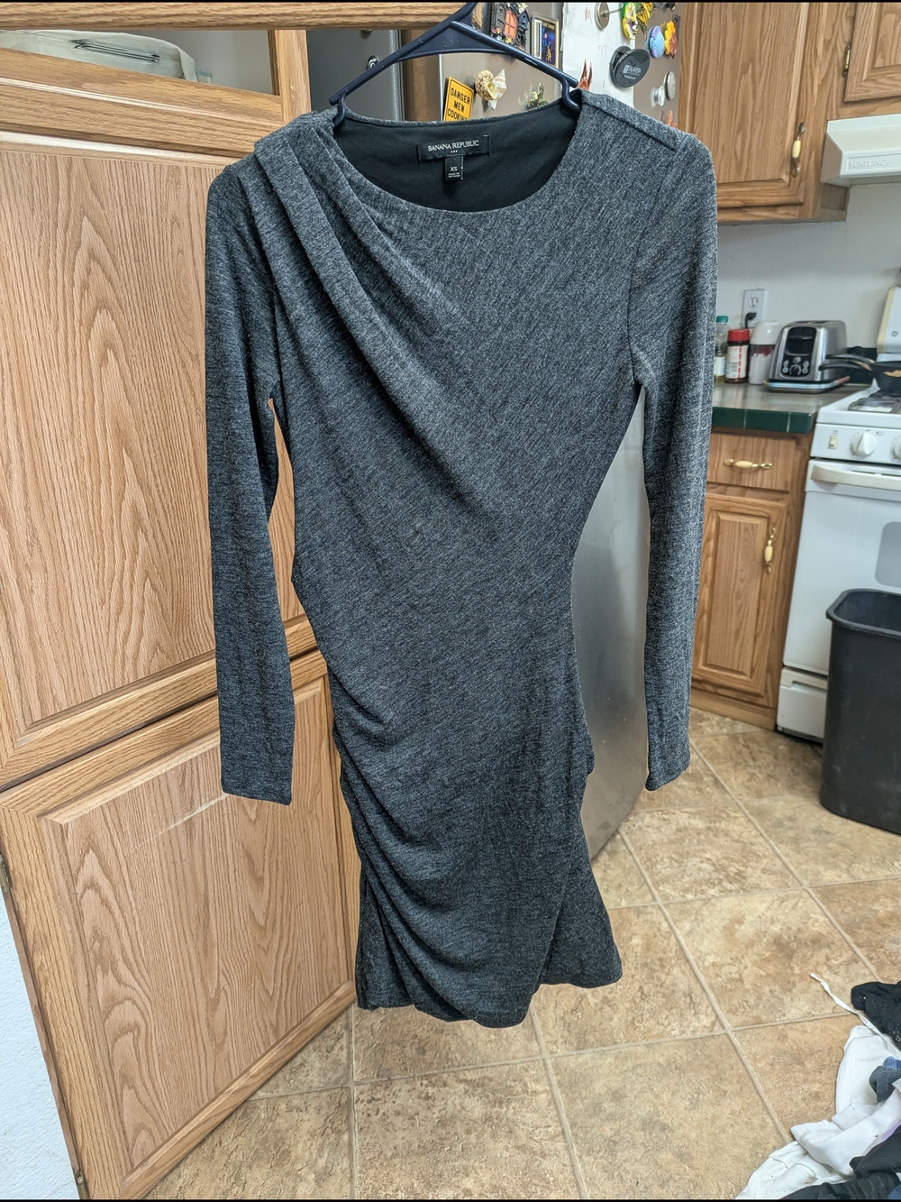 Banana Republic Long Sleeve Gray Ruched Sheath Dress
